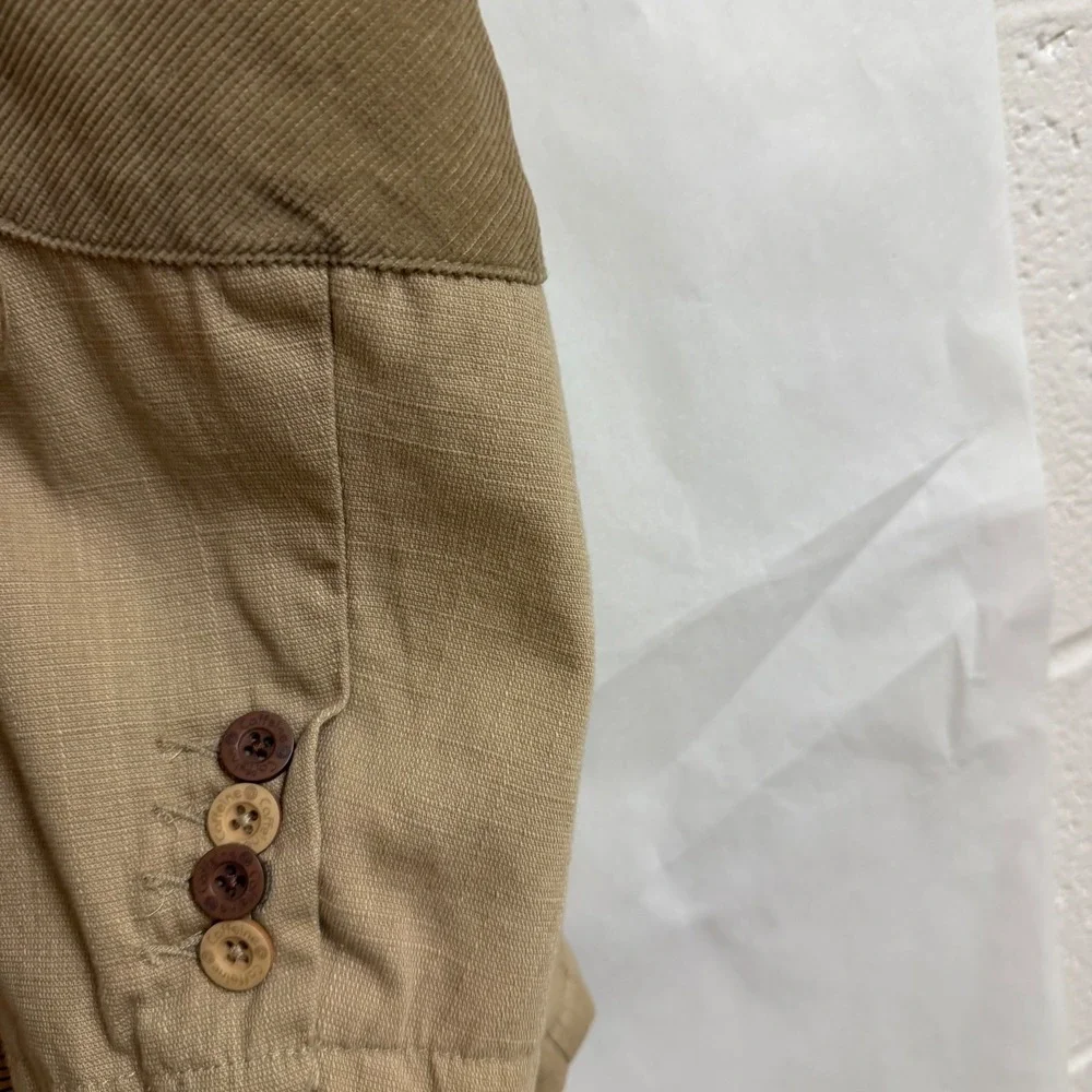 Caffeine Culture VTG Y2K Mens Tan Utility Jacket Blazer Elbow Patch Camo Lined L